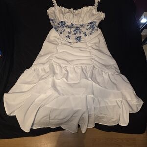 SHEIN White and Blue Floral Womens Dress